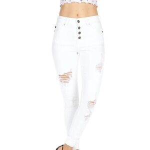 Kancan Distressed Skinny Jeans in White Size 13
